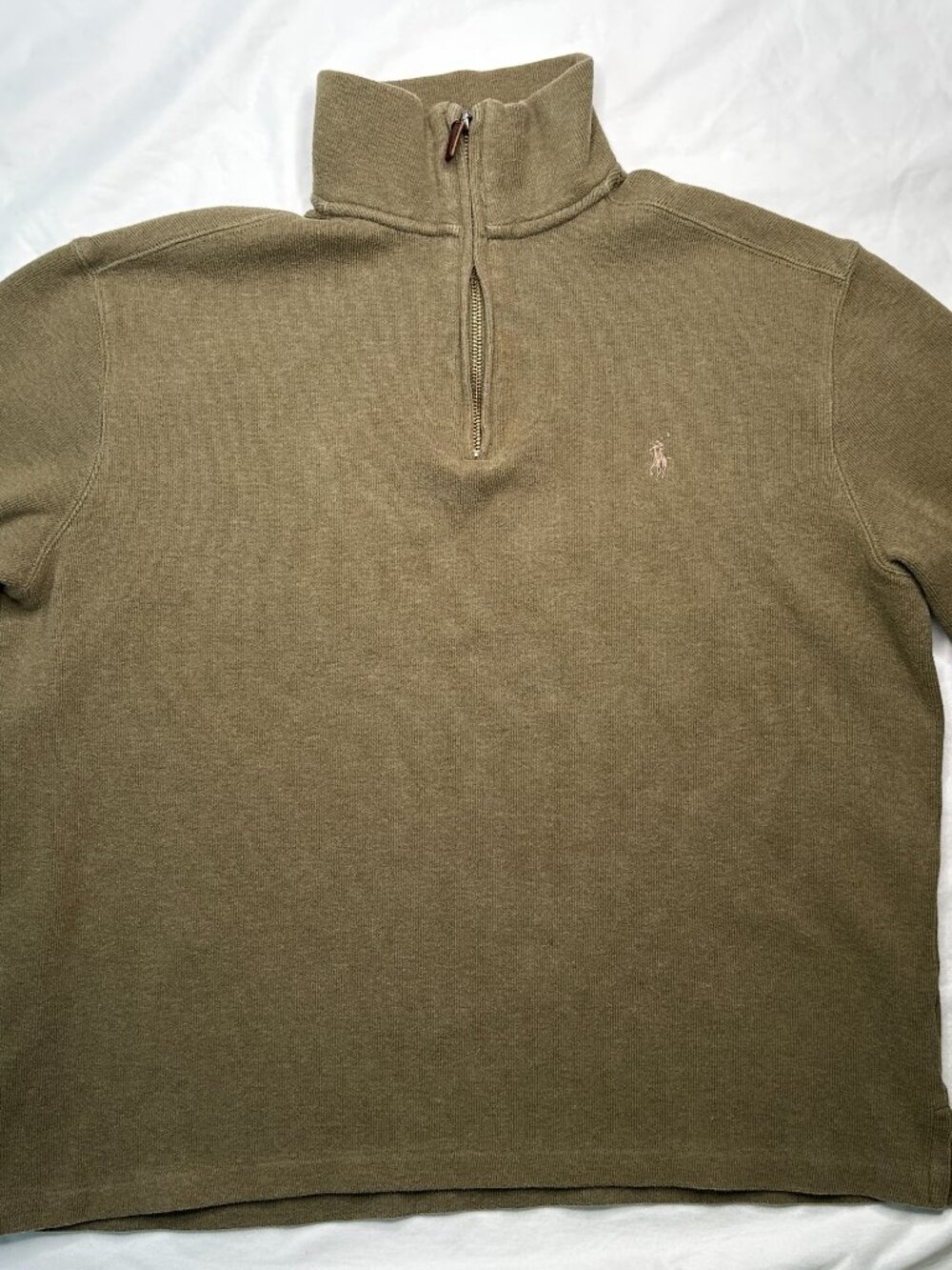 Polo Ralph Lauren Men's L Pullover 1/4 Zip Brown 100% Cotton Sweater